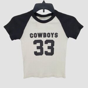 Brandy Melville PacSun Small White Black Cowboys 33 Raglan Ribbed Baby Tee Crop